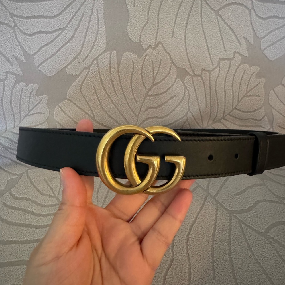 Gucci Black and Gold Designer Belt 4cm